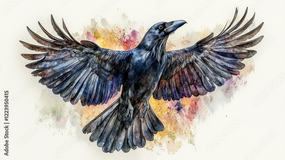 Fototapeta Majestic Raven Soaring With Wings Spread Wide