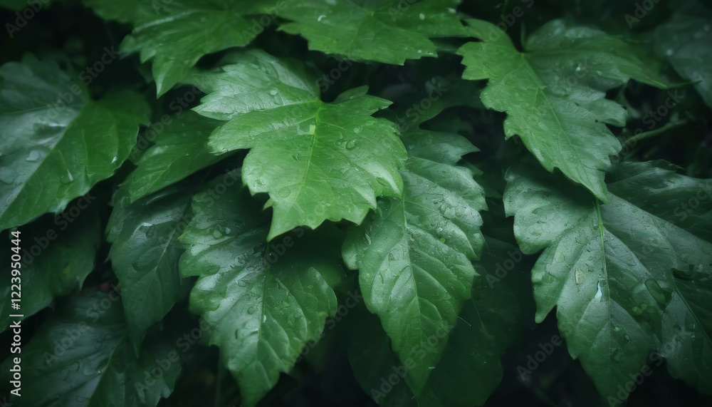 closeup wet green leaves texture and dark tone closeup wet green leaves texture and dark tone