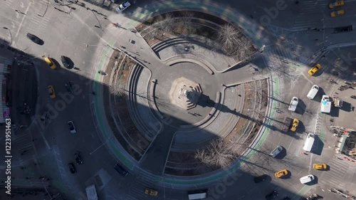 another descending overhead shot of Columbus Circle in NYC