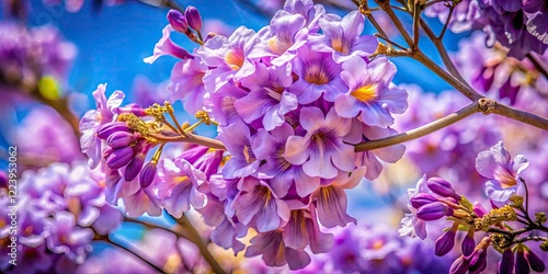 Macro Photography: Paulownia Tree Blossoms, Close-up Details, Purple Flowers, Spring, Nature, Botany, Macro Shot, Detailed Texture,  Plant Life,  Royal Paulownia, Empress Tree photo