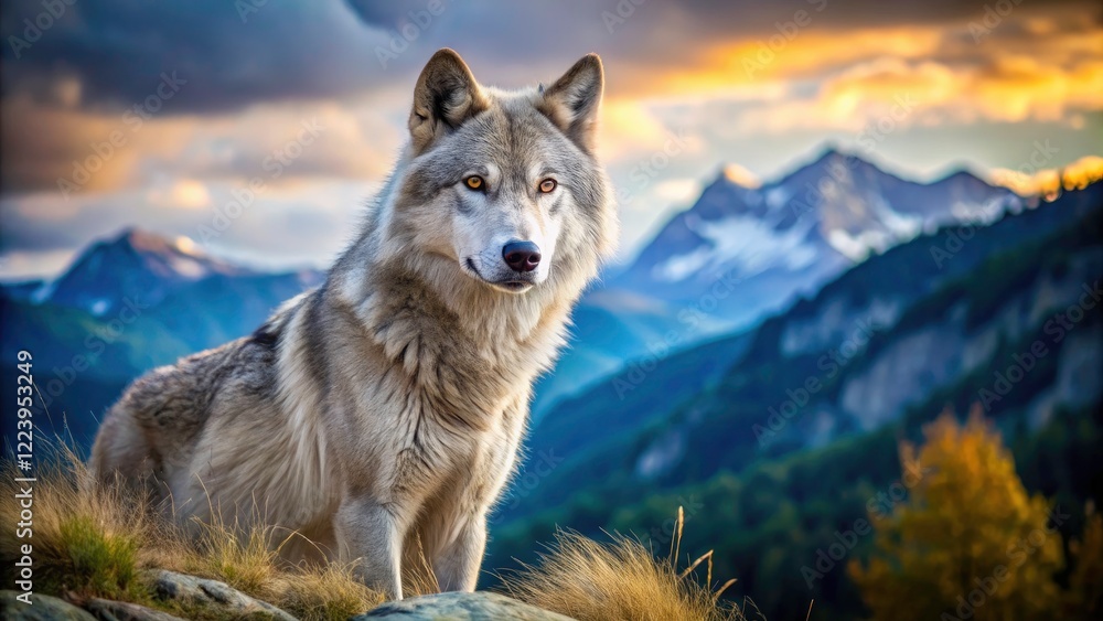 Fototapeta premium Majestic Abruzzo Wolf, Italian Shepherd Dog, Lupo Appenninico, Italian Wolfdog, Canine Portrait, Italian Mountain Dog, Wolf-like Dog Breed