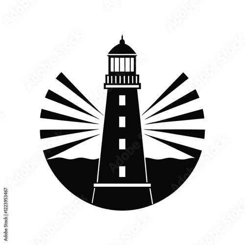 Seaside lighthouse silhouette vector icon for navigation, coastal safety, and maritime themes, great for oceanic, sailing, and harbor-inspired graphic designs. photo