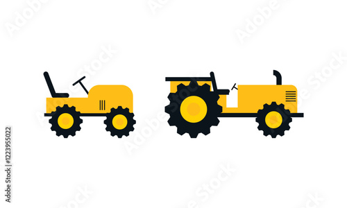 Agricultural and farming machinery and equipment on field vector set