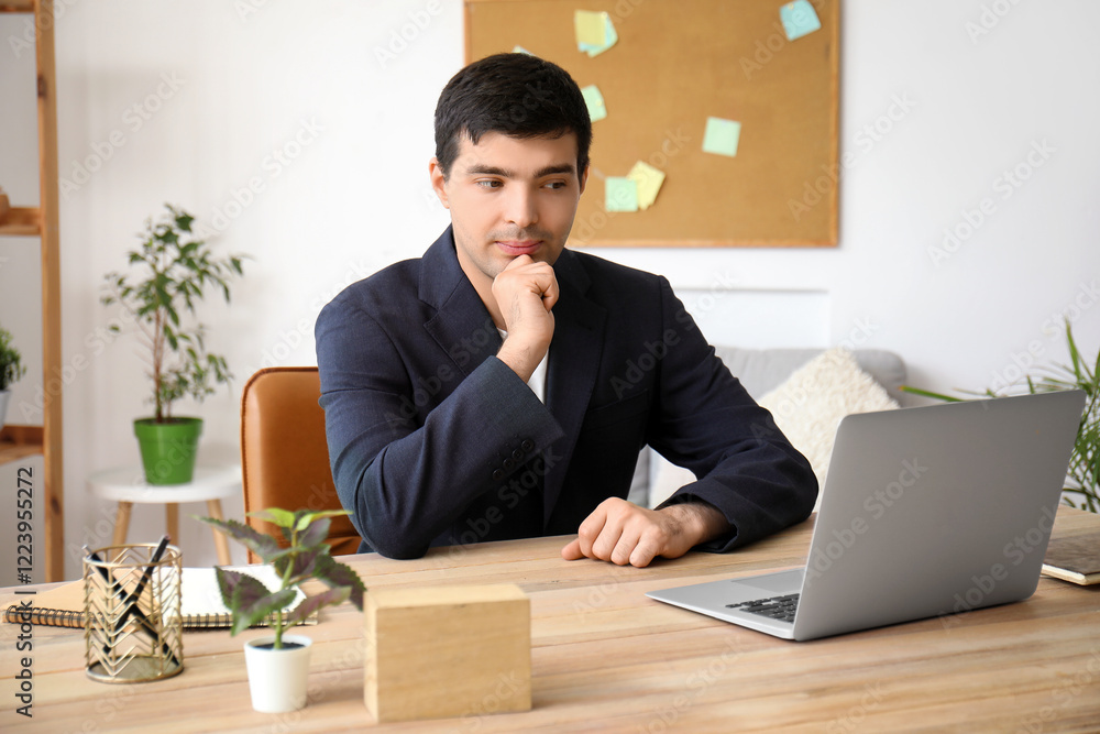 Young man having job interview online at home Young man having job interview online at home