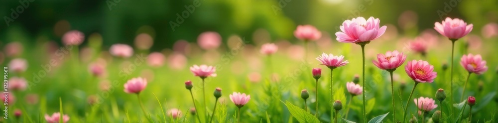 Soft pink ranunculus flowers scattered in a lush green meadow, flower field, ranunculus, wildflowers Soft pink ranunculus flowers scattered in a lush green meadow, flower field, ranunculus, wildflowers