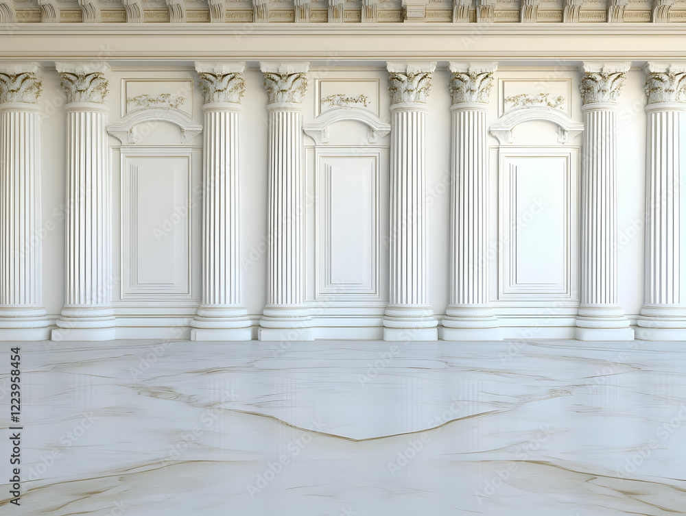 Fototapeta premium Classic columns, marble floor, palace interior, design
