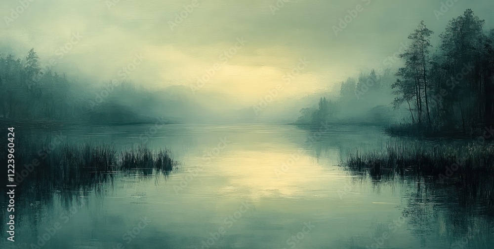 Fototapeta premium Abstract Soft Gradient Green and Gray Landscape Background with Dreamy Atmosphere and Gentle Brush Strokes for Design Projects