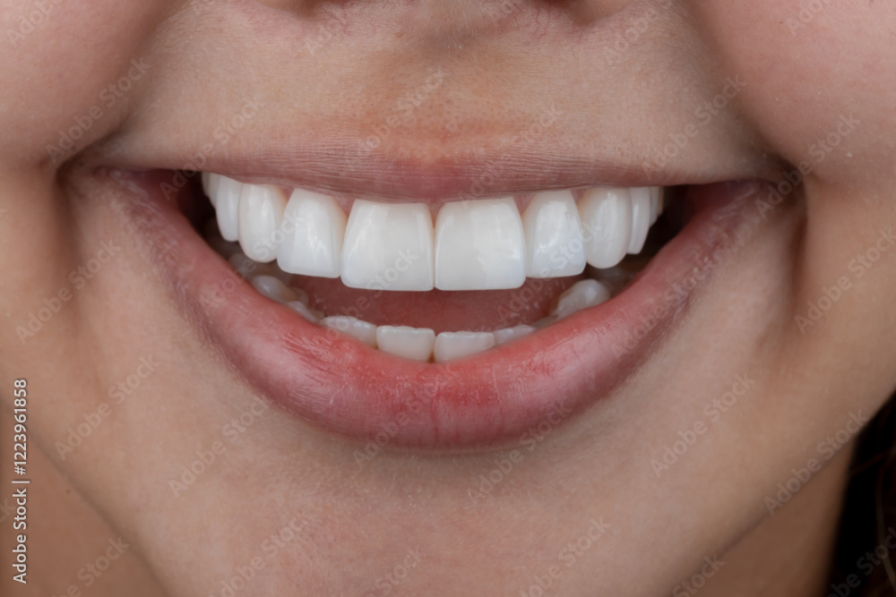 Obraz premium Mujer de sonrisa hermosa y sexys labios de dientes blancos 