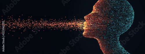 Digital Concept of Human Expression with Data flowing from Mouth in Abstract Futuristic Style