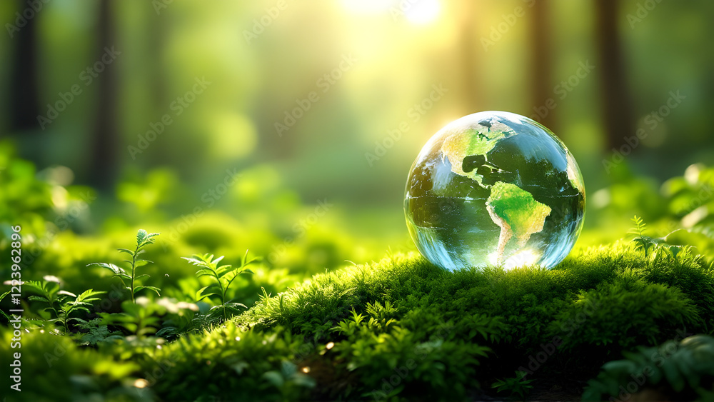Seedling in Glass Orb on Mossy Ground, Symbolizing Sustainable Growth and Environmental Care. Ideal for Earth Day, Conservation, and New Beginnings Themes, Evoking Hope and Delicate Balance of Nature Seedling in Glass Orb on Mossy Ground, Symbolizing Sustainable Growth and Environmental Care. Ideal for Earth Day, Conservation, and New Beginnings Themes, Evoking Hope and Delicate Balance of Nature