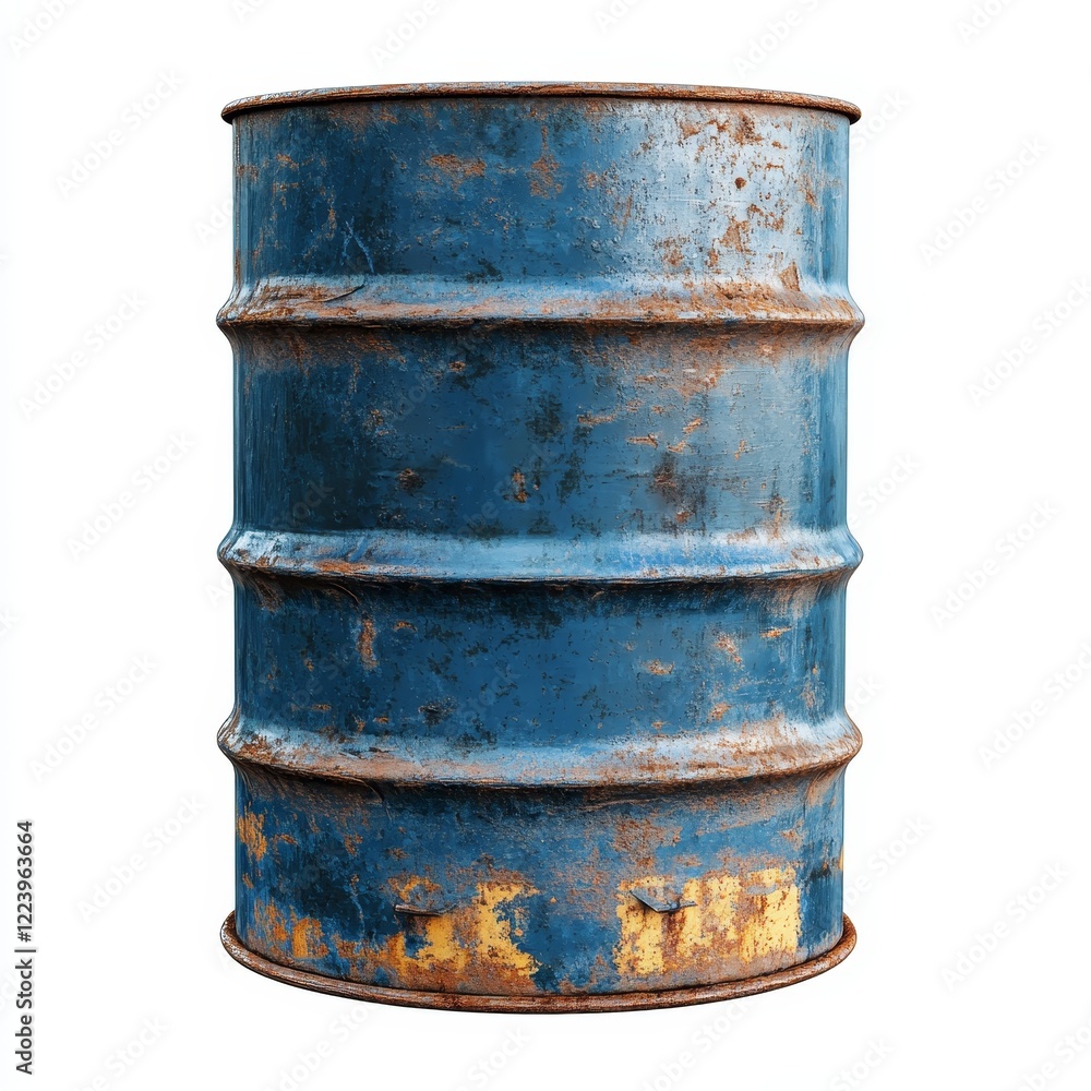 Rusty blue metal barrel isolated on white background. Rusty blue metal barrel isolated on white background.