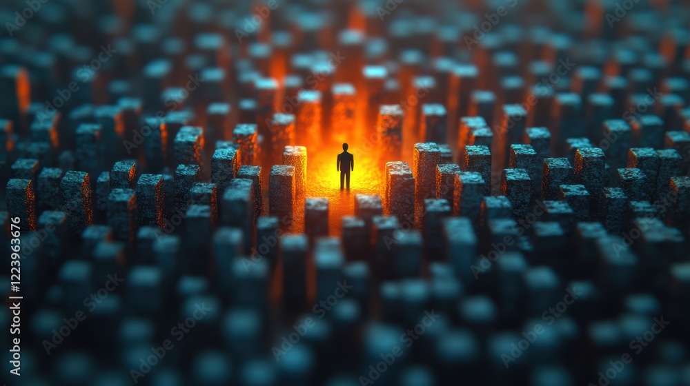 Fototapeta premium an orange person who stands out among the expanse of black figures 