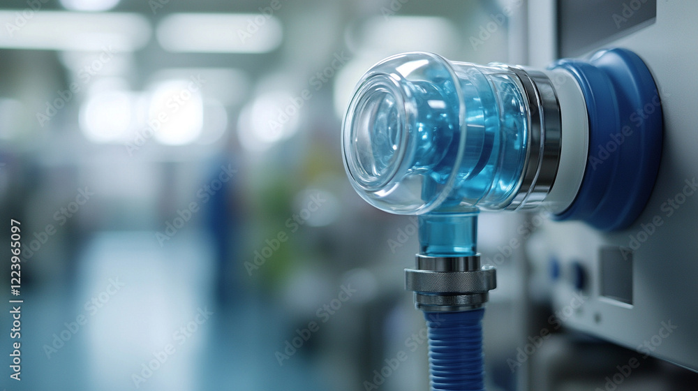 Medical device for artificial lung ventilation symbolizing life-saving technology in an emergency department or operating room with minimalistic, bright tones and empty space to emphasize the equipmen Medical device for artificial lung ventilation symbolizing life-saving technology in an emergency department or operating room with minimalistic, bright tones and empty space to emphasize the equipmen