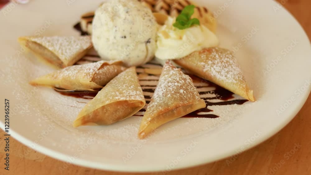Delicious Dessert Presentation with Ice Cream Delicious Dessert Presentation with Ice Cream