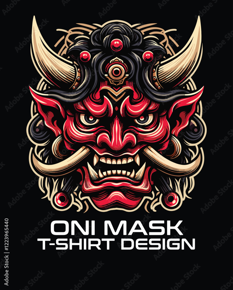 Fototapeta premium Oni Mask Vector T Shirt Design