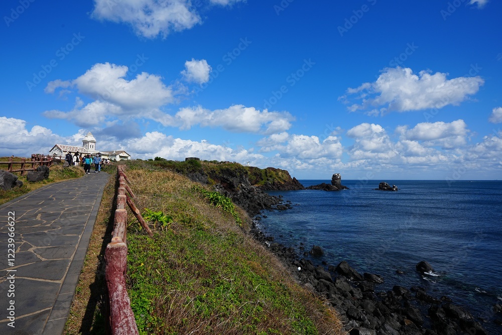 fine view with seaside walkway and clouds fine view with seaside walkway and clouds