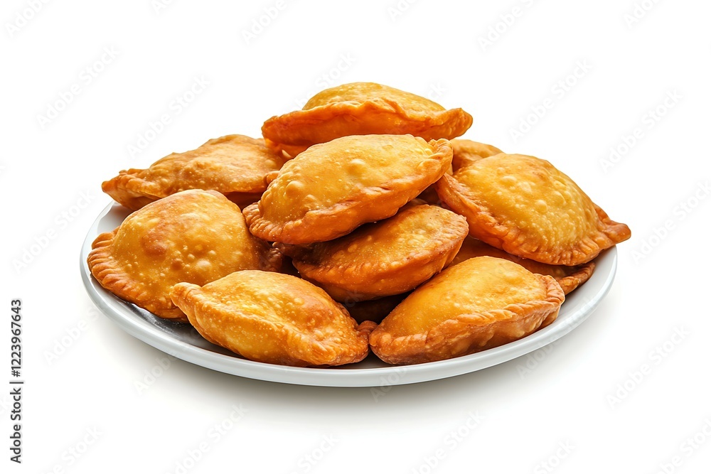 Fried dumplings stuffed with meat and cheese on white background Fried dumplings stuffed with meat and cheese on white background