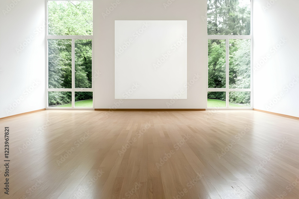 Obraz premium Empty gallery, large canvas, garden view