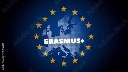European Erasmus+ Program Logo with EU Map Background