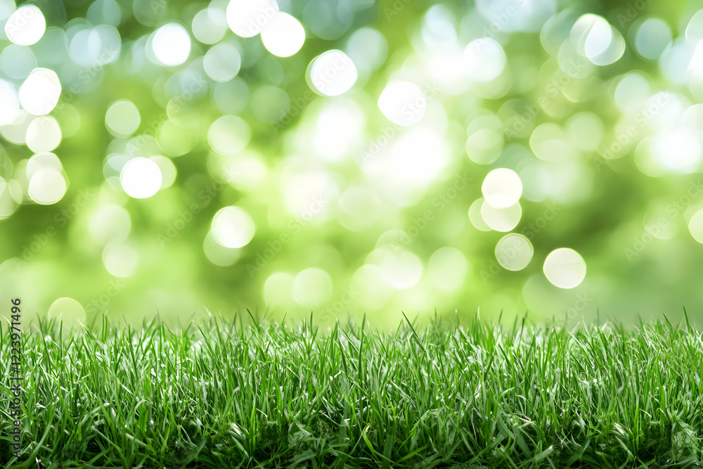 Obraz premium Fresh green grass, bokeh background, spring