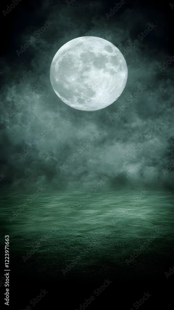 Full moon over misty field at night Full moon over misty field at night