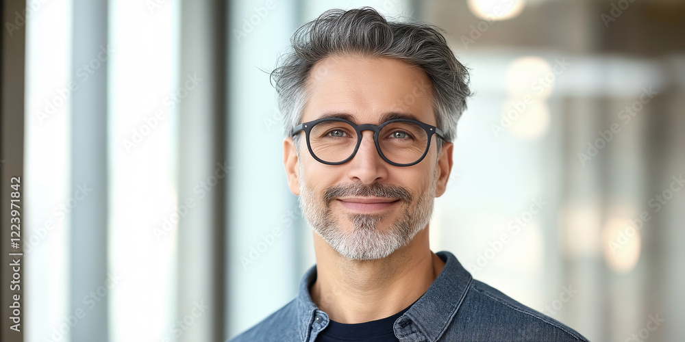 Obraz premium Portrait of smiling confident businessman wearing eyeglasses in office