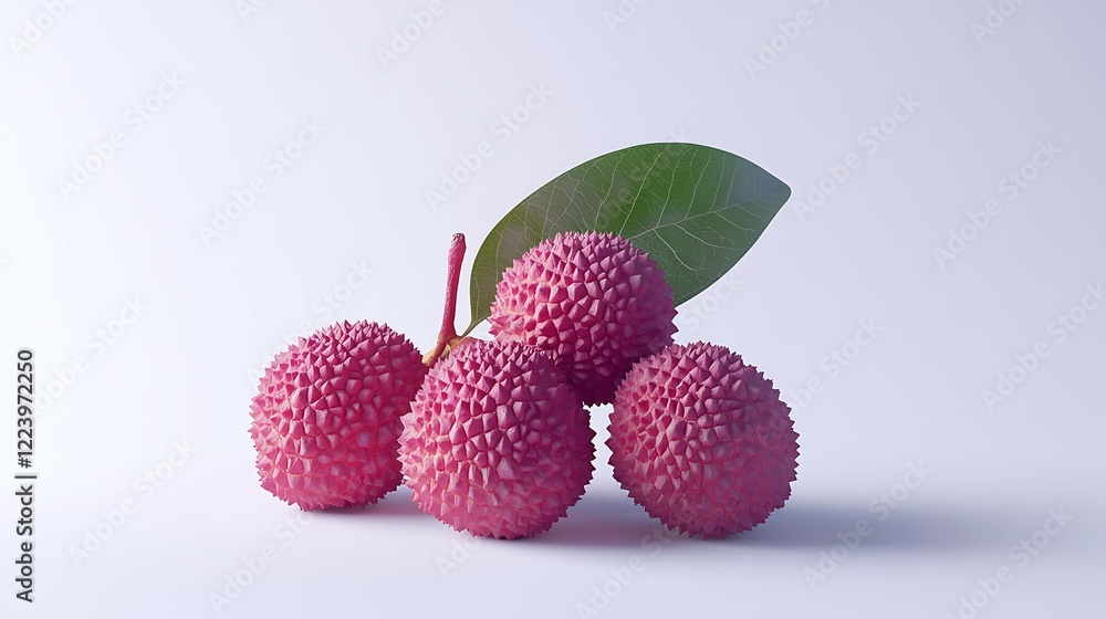 Fresh lychee fruit on tree branch with green leaves at sunset Fresh lychee fruit on tree branch with green leaves at sunset