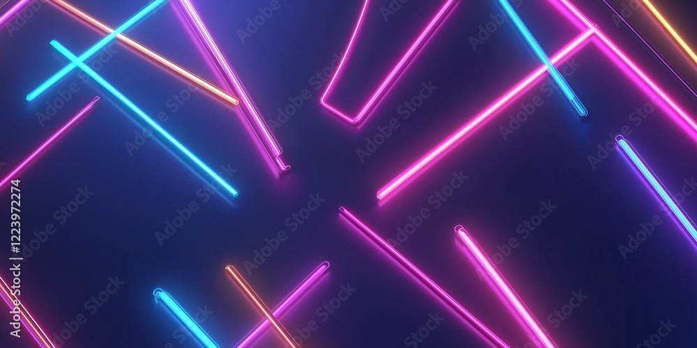 Obraz premium Vibrant neon light streaks on dark background