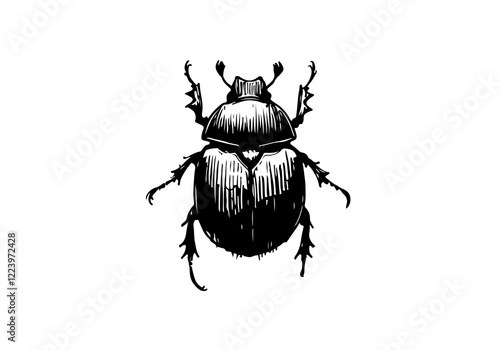 Dung Beetle hand drawn Illustration Sketch Vector Isolated