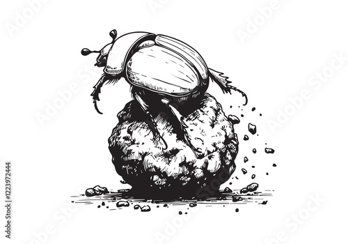 Dung Beetle hand drawn Illustration Sketch Vector Isolated