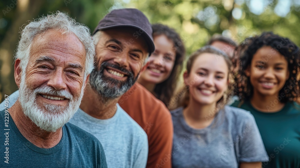 A diverse group of volunteers working together to clean a park
