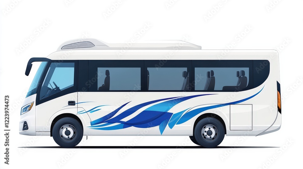 White Mini Bus With Blue Abstract Design White Mini Bus With Blue Abstract Design