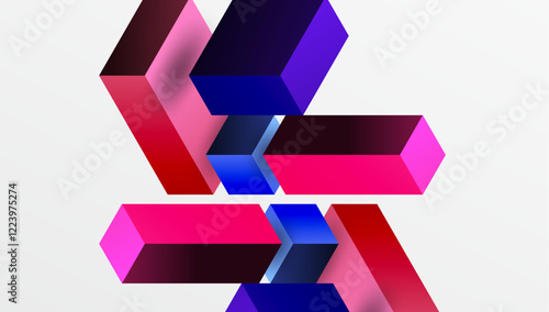 Sleek abstract design featuring isometric 3D blocks in a clean, modern composition. Perfect for tech-inspired themes, with vibrant colors and geometric precision