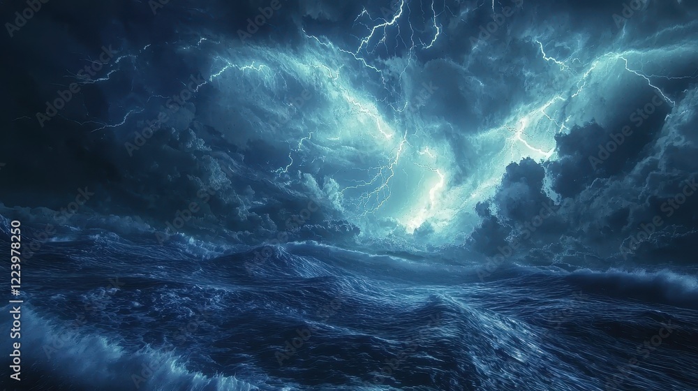 Lightning Over Rolling Ocean Waves