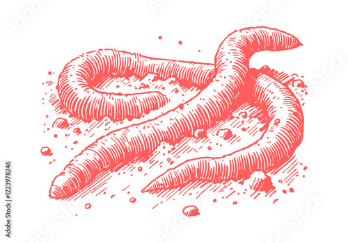 Earthworm hand drawn Illustration Sketch Vector Isolated
