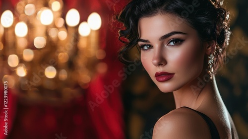 Obraz na płótnie A glamorous woman with makeup, posing elegantly in front of a luxurious background. w salonie