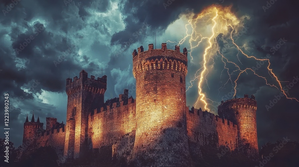 Fototapeta premium Lightning Over Ancient Castle