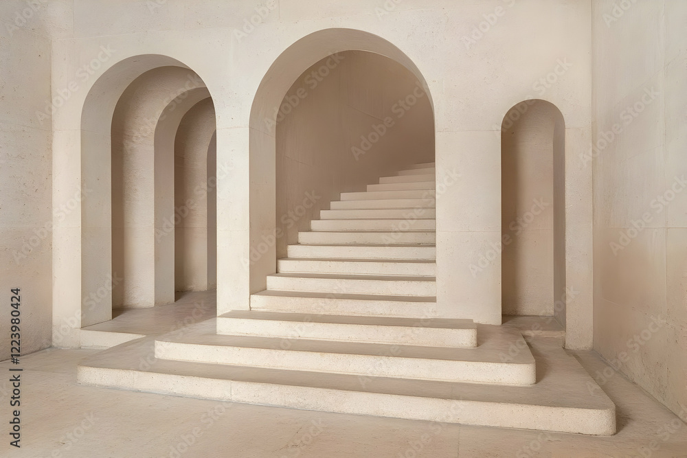Fototapeta premium Modern arches, spiral stairs, interior design
