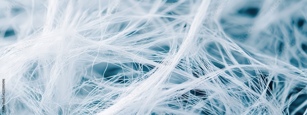 Obraz premium Abstract Close-Up of Delicate White Fibers on Vibrant Blue Background for Textures and Patterns