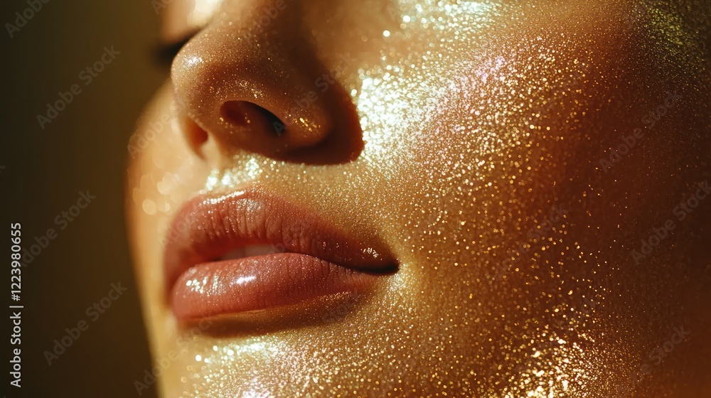 A glowing, glistening skin surface after a fresh facial treatment, reflecting soft light.