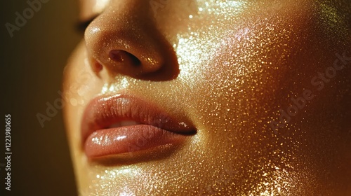 Obraz na płótnie A glowing, glistening skin surface after a fresh facial treatment, reflecting soft light. w salonie