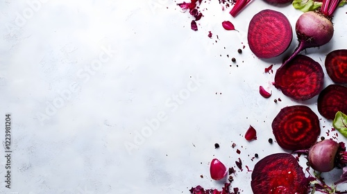 fresh beetroot whole and sliced background for food or health website header
