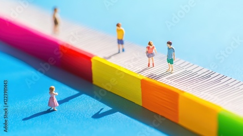 Wallpaper Mural Whimsical and creative photograph of miniature children playing on an oversized ruler and eraser, with soft shadows and vibrant pops of color.  Torontodigital.ca