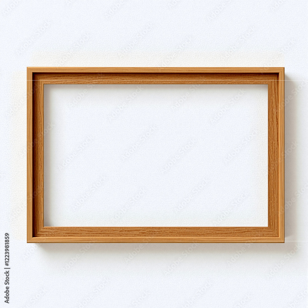 Fototapeta premium A minimalist oak wood frame placed on a textured cream wall, evoking a simple yet elegant Cottagecore vibe.