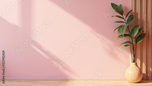 Soft pink textured wall with natural wood accent, naturalwood, natureinspired, softpink photo