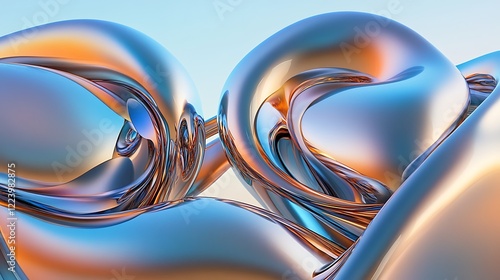 Abstract Metallic Sculpture Blue Orange Hues