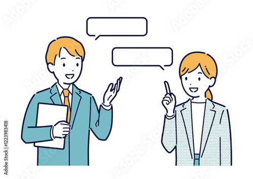 笑顔で会話するビジネスパーソンのイラスト＿上半身