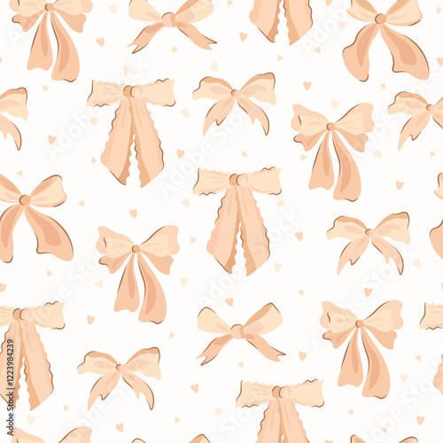 wedding bow vector seamless pattern with pink, peach bows and silk ribbons. birthday seamless pattern, symbol of the fight against breast cancer, femininity