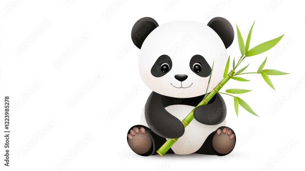 Fototapeta premium Adorable Panda Cub with Bamboo