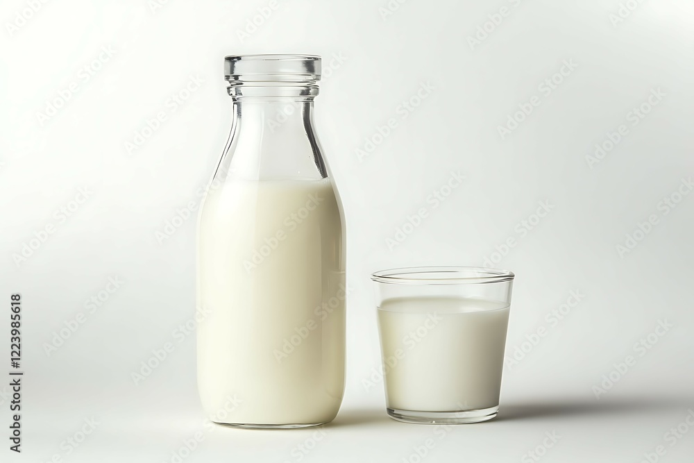 Milk bottle and glass on white background Milk bottle and glass on white background